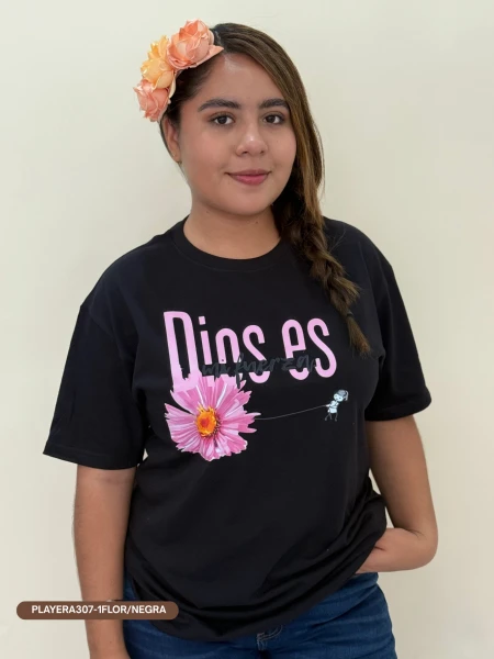 PLAYERA307-1FLOR/NEGRA