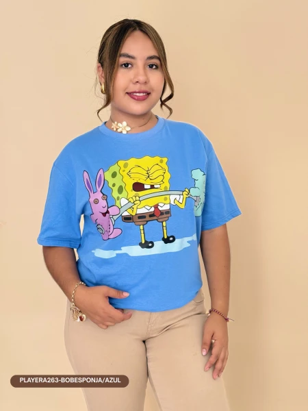 PLAYERA263-BOBESPONJA/AZUL