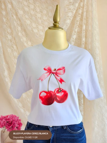 BLU211-PLAYERA CEREZ/BLANCA