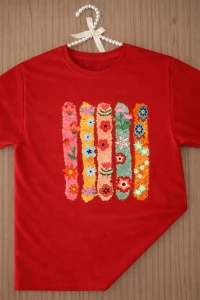 PLAYERA547-FLORAL/ROJA