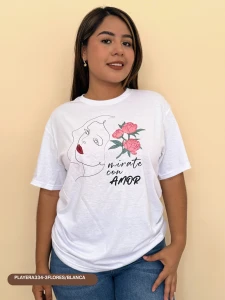 PLAYERA334-3FLORES/BLANCA