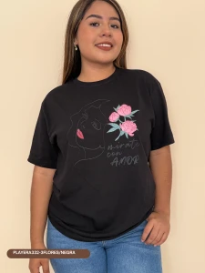 PLAYERA332-3FLORES/NEGRA